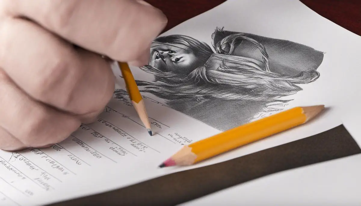 Image of a person taking a quiz on 'The Hunger Games' with a pencil and paper.